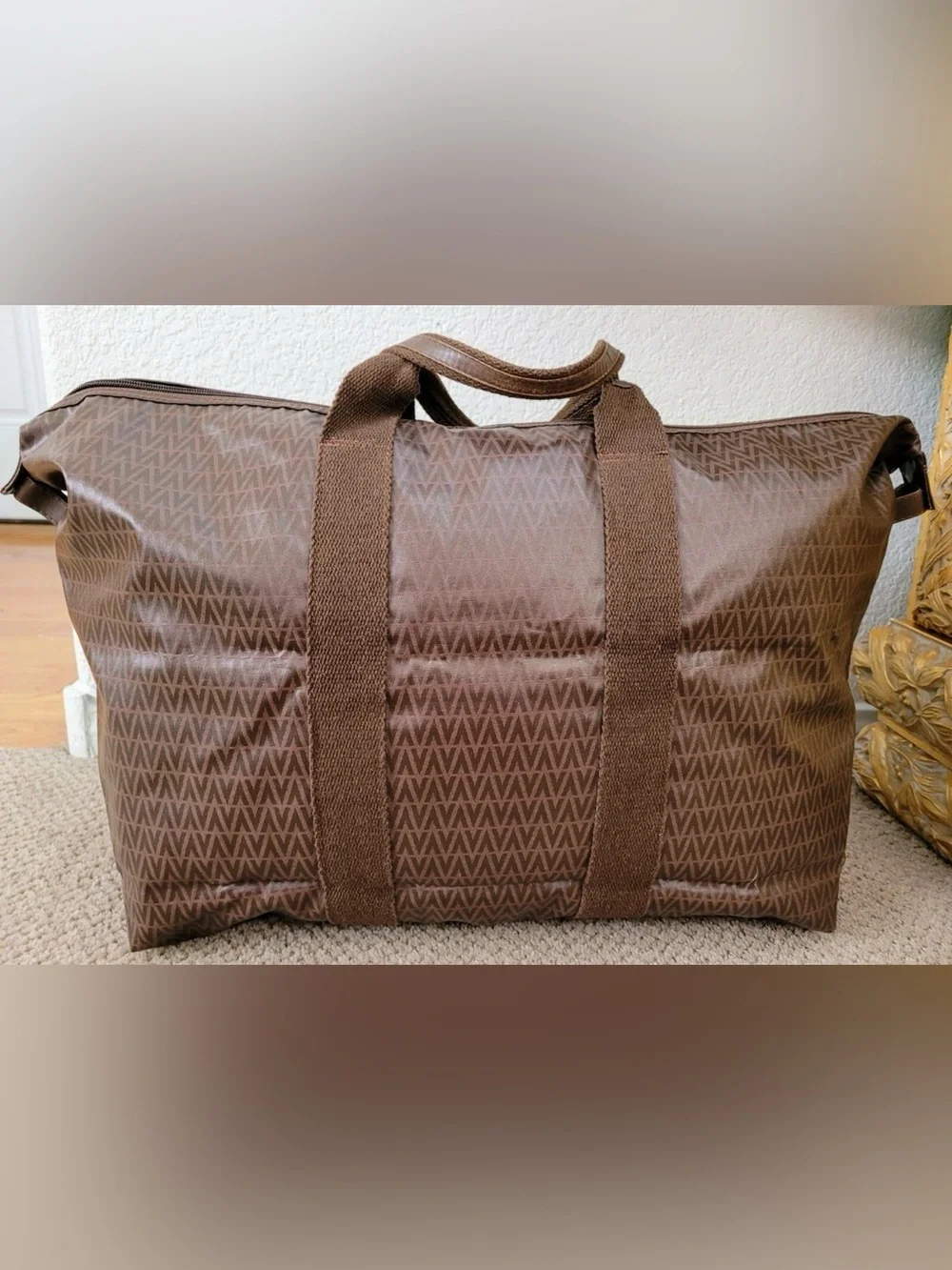 Mario Valentino Tote Monogram Foldable Overnight Bag Men's Weekend Duffel Bag